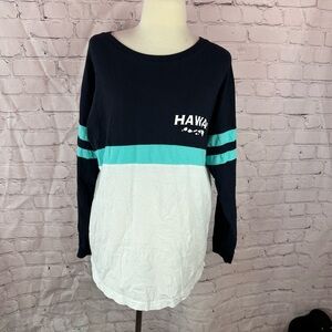 R&R hawaii Colorblock rugby Long Sleeve tee Shirt womens XL travel casual beach